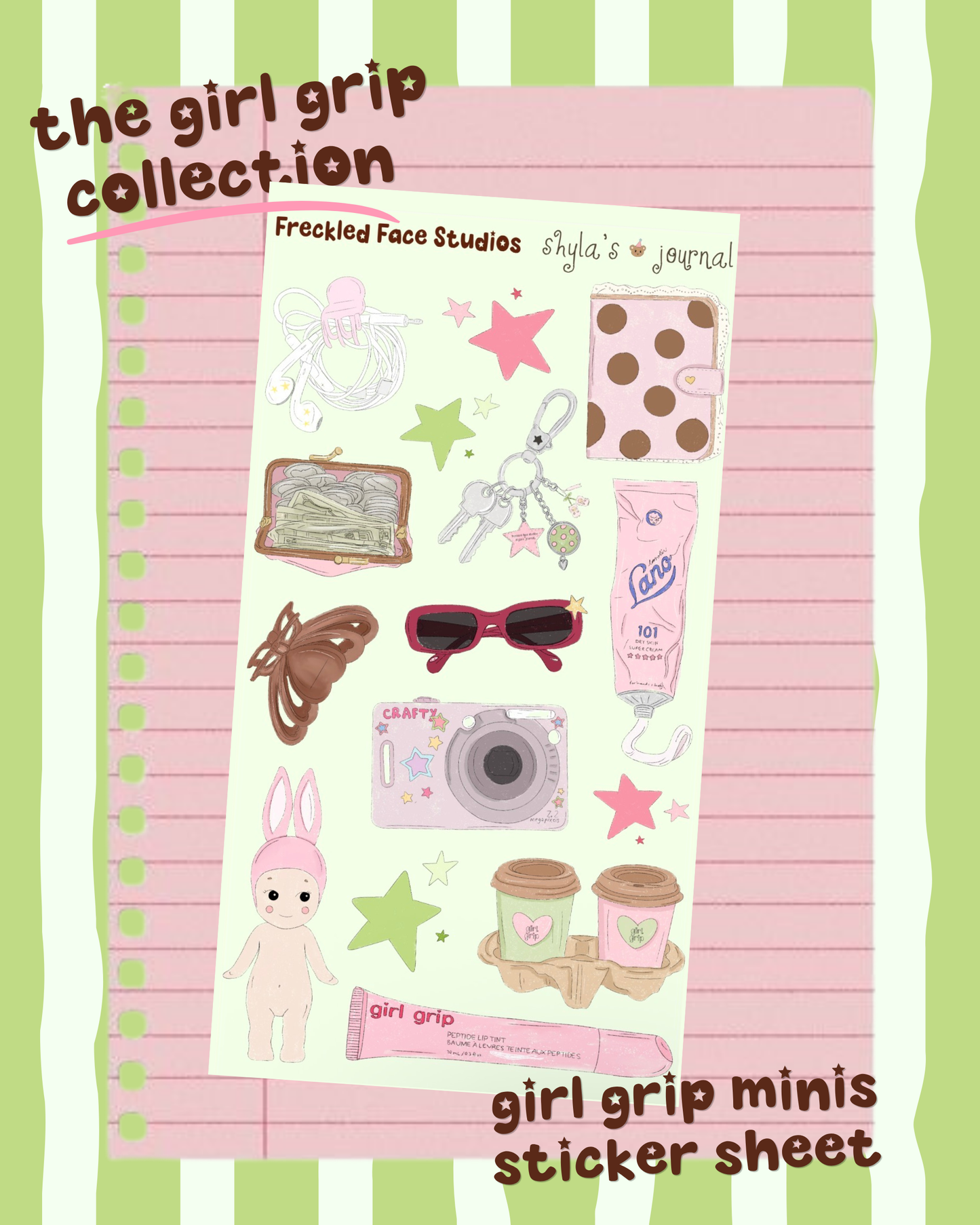 Girl Grip Minis Sticker Sheet - Freckled Face x Shyla’s Journal