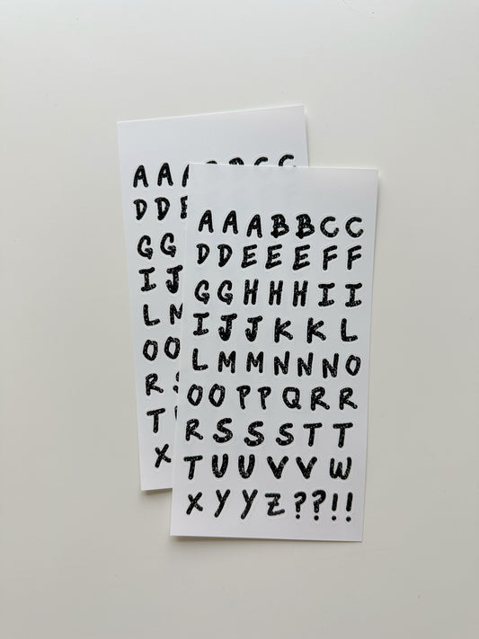 Black Composition Letters Sticker Sheet - Uppercase