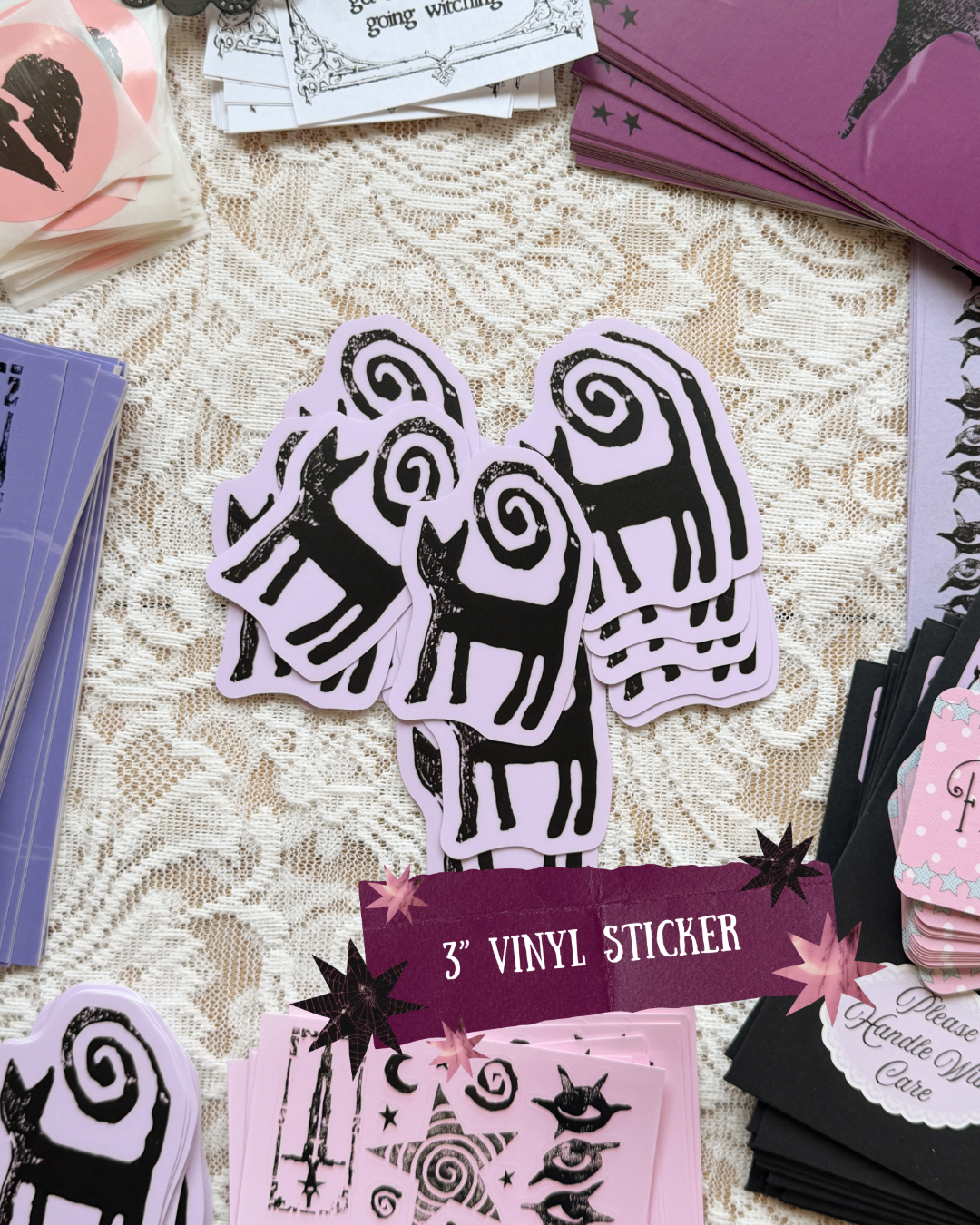 October Linocut Cat Sticker
