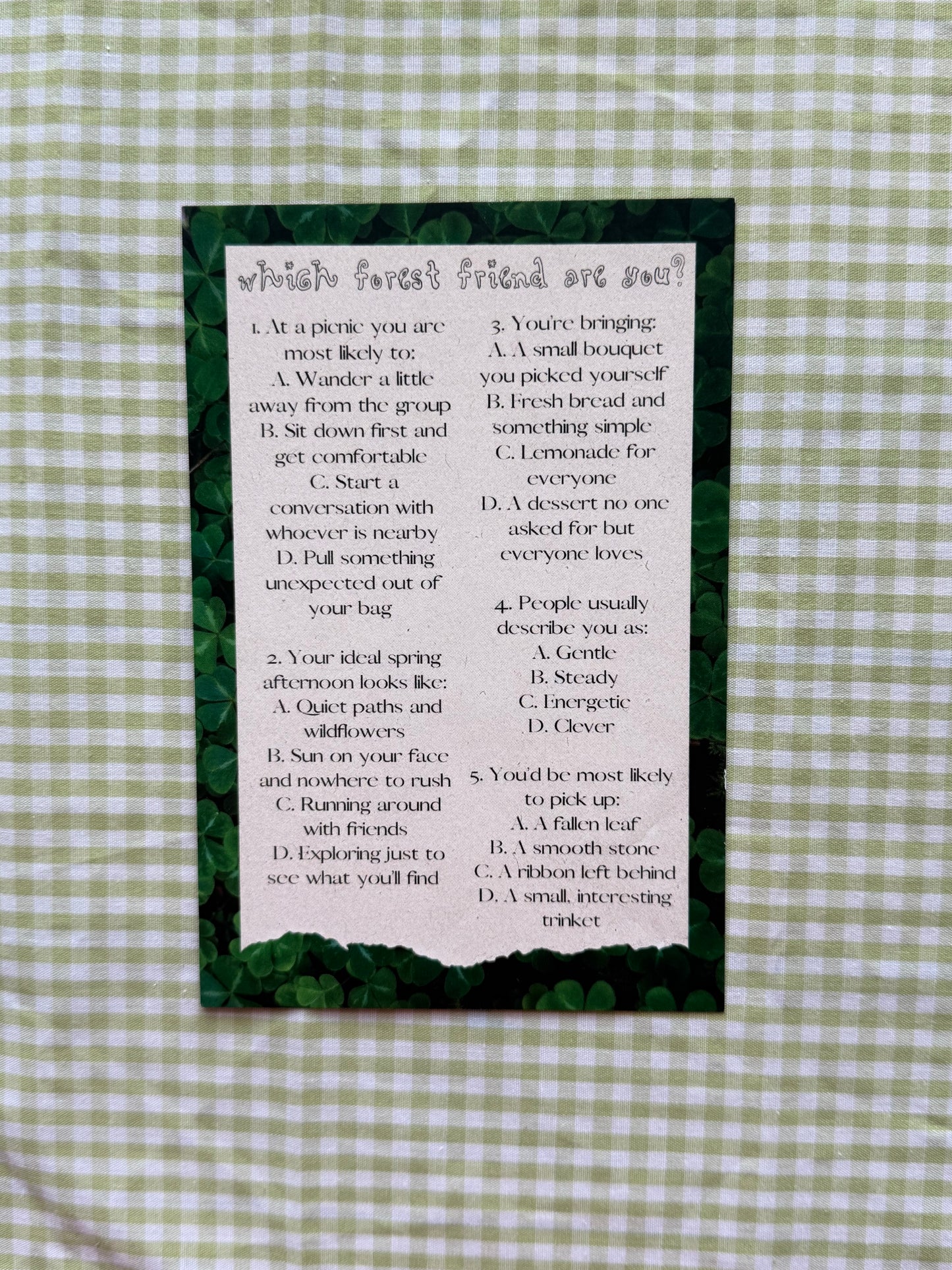 April Forest Friends Personality Quiz Print