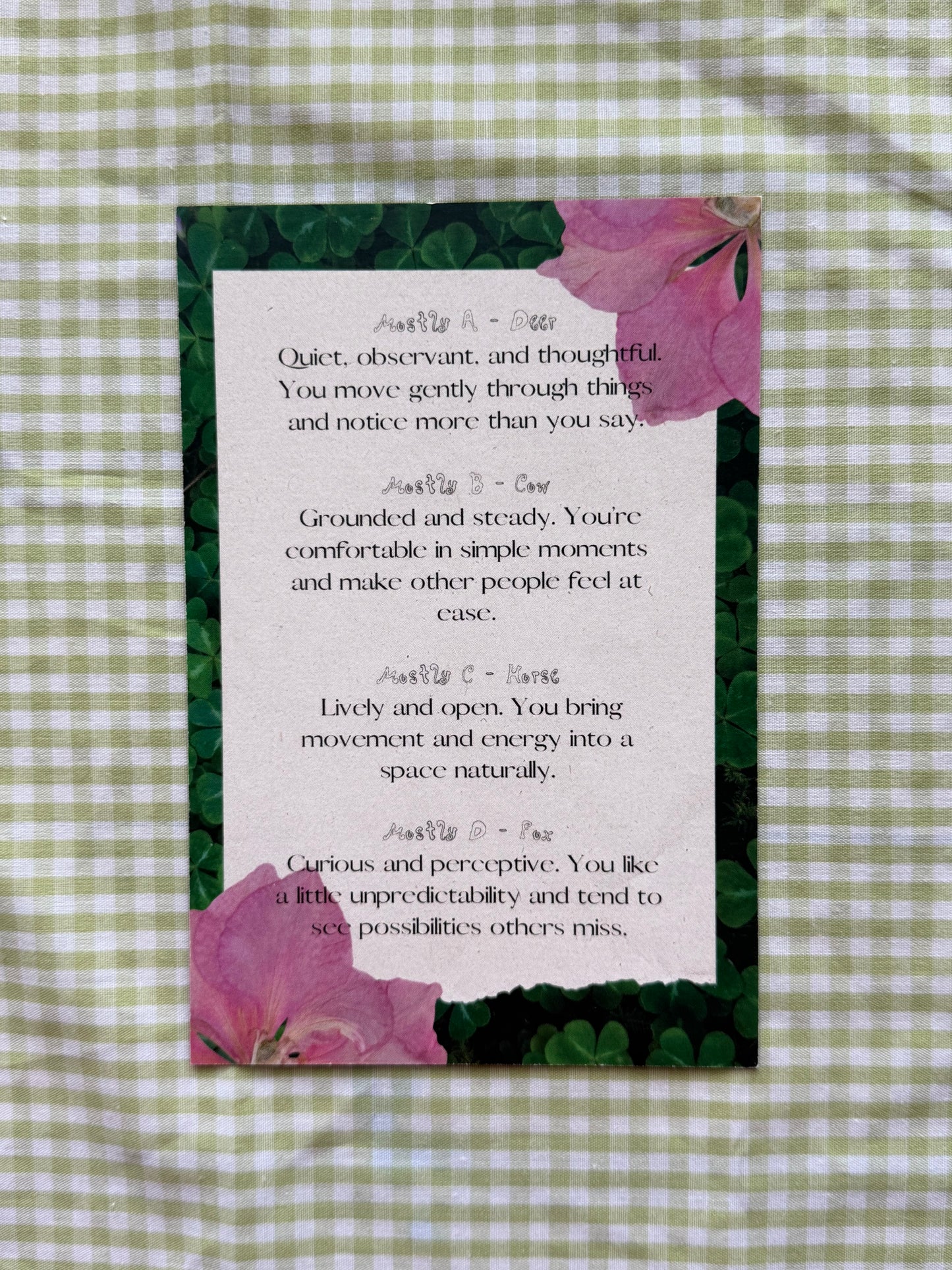 April Forest Friends Personality Quiz Print